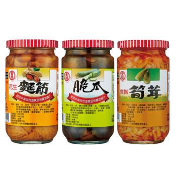 【金蘭食品】醬菜3入組(花生麵筋396g+金蘭脆瓜396g+鮮嫩筍茸350g)