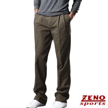 ZENO 彈性刷色紋涼感棉休閒長褲‧深棕色(打摺款 平口款)