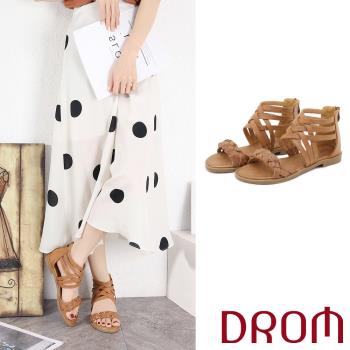 【DROM】涼鞋 低跟涼鞋/百搭復古編織歐美時尚低跟羅馬涼鞋 棕