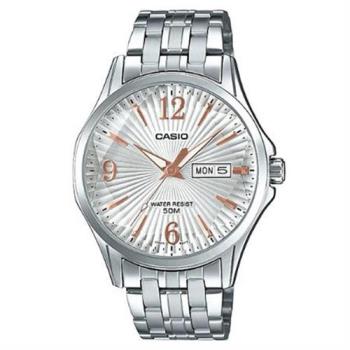 【CASIO】立體多面閃耀時尚不鏽鋼腕錶-白(MTP-E120DY-7A)