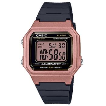 【CASIO】方形機能性設計感電子錶-玫瑰金框(W-217HM-5A)
