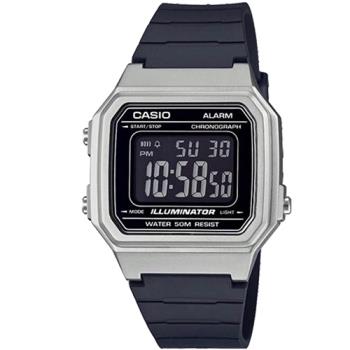 【CASIO】方形機能性設計感電子錶-銀框(W-217HM-7B)