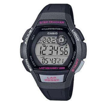 【CASIO】大錶面多功能運動電子女錶-灰X桃紅(LWS-2000H-1A)