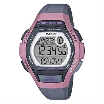 【CASIO】大錶面多功能運動電子女錶-灰X粉框(LWS-2000H-4A)