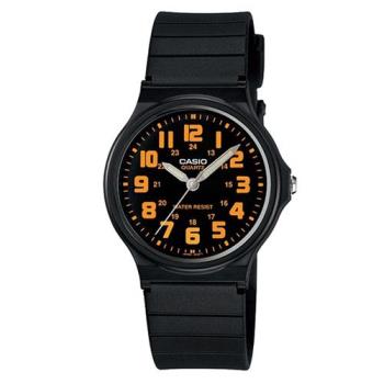 【CASIO】輕巧實用數字時刻經典指針錶-黑X橘數字黑面 (MQ-71-4B)