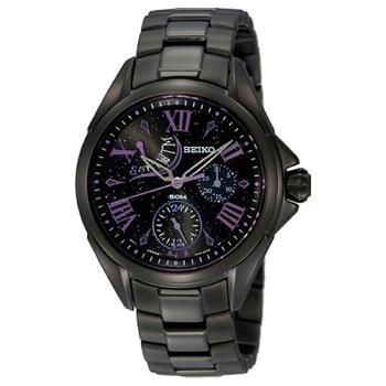 【SEIKO】精工 Criteria SPA817P1 羅馬字 鋼錶帶 三眼計時女錶 5Y67-0AS0SD 紫/黑 34mm