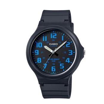 【CASIO】 超輕薄感實用必備大表面指針錶-黑面藍數字 (MW-240-2B)