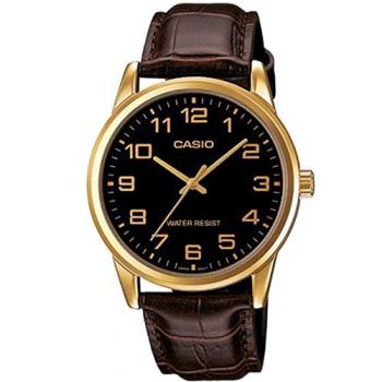 【CASIO】 經典復古時尚簡約指針紳士腕錶-金數字黑面 (MTP-V001GL-1B)