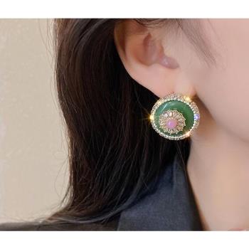   RJ New York 夢幻閃耀花朵圓形貼耳耳環(綠色)