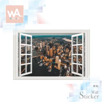 【WA Wall Art】無痕設計時尚壁貼 窗框 窗景 3D立體 大樓 城市 高空 邁阿密 不傷牆 自黏防水貼紙 82061