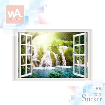【WA Wall Art】無痕設計時尚壁貼 窗框 窗景 3D立體 山水 森林 瀑布 不傷牆 自黏防水貼紙 82049