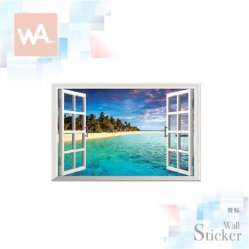 【WA Wall Art】無痕設計時尚壁貼 窗景 窗框 立體 海景 沙灘 翡翠海灘 不傷牆 自黏防水貼紙 0998