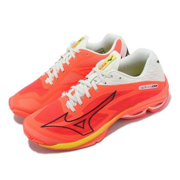 Mizuno 排球鞋 Wave Lightning Z7 男鞋 橘紅 白 緩震 羽桌球鞋 美津濃 V1GA2200-02
