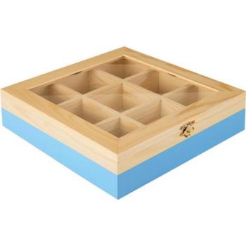 【ibili】9格木質茶包收納盒(藍)