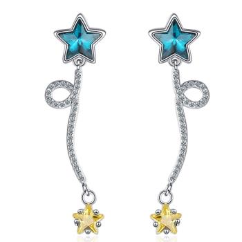 Jpqueen 藍色小星星甜美五角鋯石耳環(銀色)