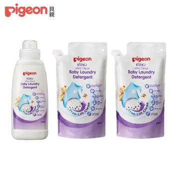 【Pigeon貝親】嬰兒洗衣精必買組-500ml瓶裝x1+450ml補充包x2