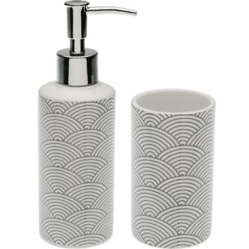 《VERSA》洗手乳罐+牙刷杯(浪紋灰250ml)