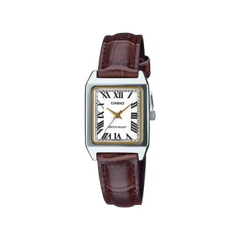 【CASIO】方形簡約風指針羅馬時刻皮帶腕錶-咖啡X白面金針(LTP-V007L-7B2)/18mm