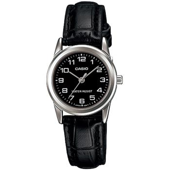 【CASIO】經典時尚指針真皮腕錶-數字黑面(LTP-V001L-1B)