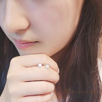 【焦糖小姐 Ms caramelo】925純銀鍍14K白 淡水珍珠耳環(單顆珍珠 鋯石耳環)