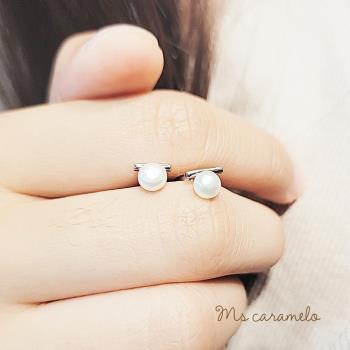 【焦糖小姐 Ms caramelo】925純銀鍍14K白 淡水珍珠耳環(日風設計珍珠耳環)