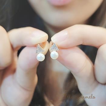 【焦糖小姐 Ms caramelo】 925純銀鍍18K玫瑰金 淡水珍珠耳環(鋯石耳環)