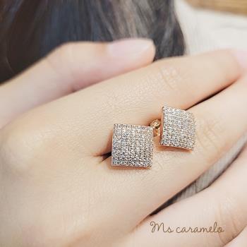 【焦糖小姐 Ms caramelo】 925純銀鍍18K 鋯石耳環(方型鋯石耳環)