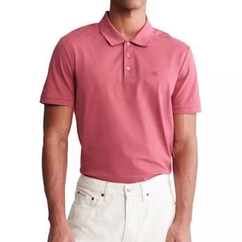 CK 2023男時尚字母刺桃粉色寬鬆版Polo衫