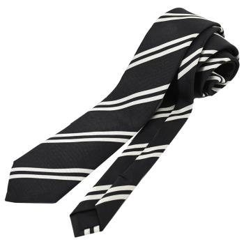 YSL 666394 品牌撞色斜紋混紡絲質領帶.黑白