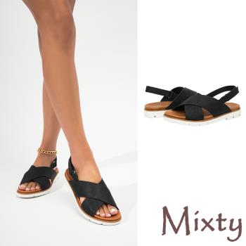 【MIXTY】涼鞋 厚底涼鞋/歐美時尚極簡交叉造型厚底涼鞋 黑