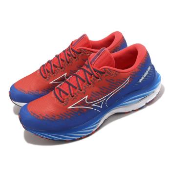 Mizuno 慢跑鞋 Wave Rider 27 男鞋 藍 紅 波浪片 運動鞋 USA 美津濃 J1GC2352-04