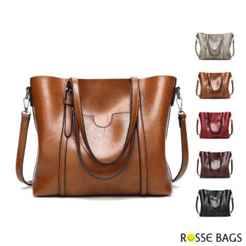 【Rosse Bags】經典復古油蠟皮托特包(現+預  灰色 / 棕色 / 酒紅 / 咖啡 / 黑色)-慈濟共善