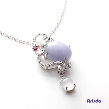 Artsda 紫翡白翡雙色鑽墜（天然A貨翡翠，18K金，附贈鋼鍊）
