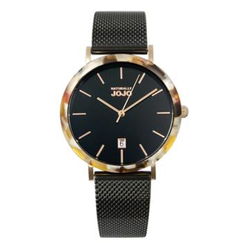 【Naturally JOJO】JO96978-89R 藍寶石鏡面 日期顯示 米蘭錶帶女錶 黑/玫瑰金 38mm 贈皮錶帶