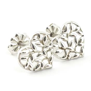 TIFFANY 925純銀-橄欖葉愛心造型墜飾針式耳環