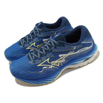 Mizuno 慢跑鞋 Wave Rider 27 男鞋 藍 黃 阿姆斯特丹馬拉松紀念款 波浪片 運動鞋 美津濃 J1GC2362-01