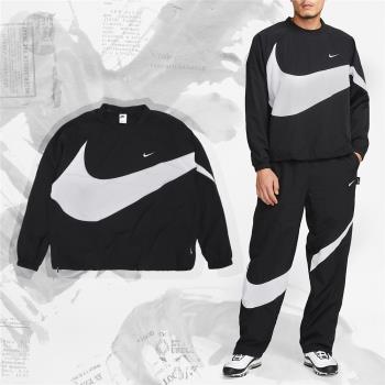 Nike 長袖 Swoosh Sweatshirts 男款 黑 白 衛衣 大學T 寬鬆 防風 梭織 大勾 DX0661-010