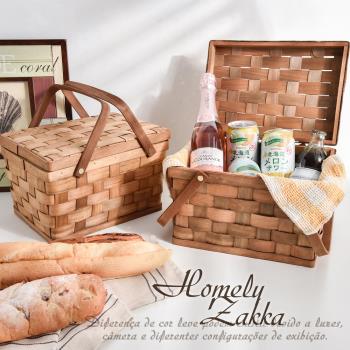 Homely Zakka 編織木片掀蓋手提野餐籃/收納籃/置物盒