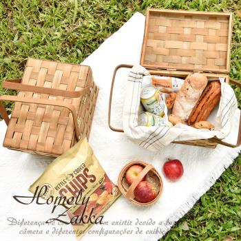 Homely Zakka 野餐超值組合 編織木片掀蓋手提野餐籃/收納籃/置物盒+動物野餐墊