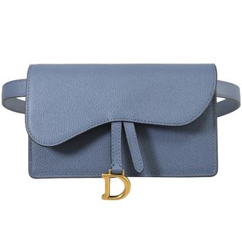 Christian Dior SADDLE 小牛皮翻蓋釦式迷你腰包.丹寧藍