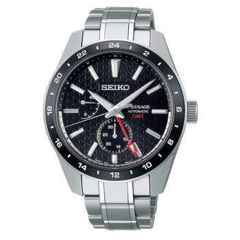 《SEIKO》精工 Presage 新銳系列 SPB221J1 GMT 藍寶石鏡面 鋼錶帶 機械男錶 6R64-00C0D 黑 42.2mm