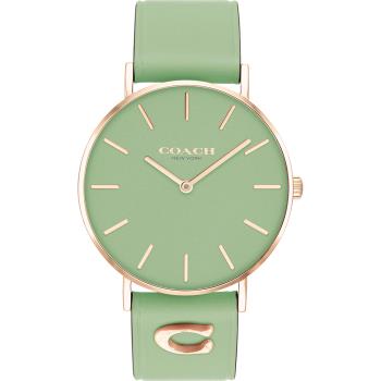 COACH Perry 品牌C字皮錶帶女錶-玫瑰金x萊姆綠 CO14503921
