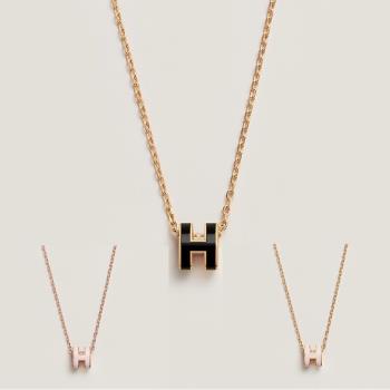 HERMES mini POP H 立體橢圓簍空項鍊 玫瑰金鍊/金鍊系列