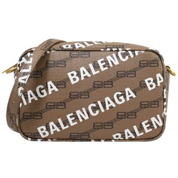 BALENCIAGA 巴黎世家 702701 品牌LOGO印花斜背小款相機包.淺棕