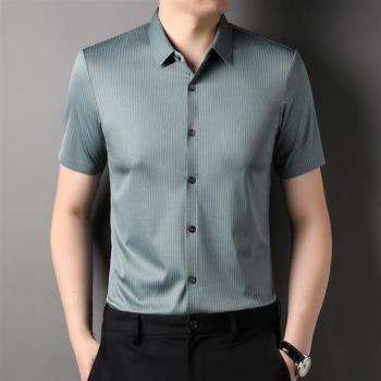 【米蘭精品】襯衫短袖上衣-夏季條紋商務薄款男裝3色74eq2