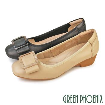 GREEN PHOENIX 女 娃娃鞋 包鞋 全真皮 楔型 小坡跟 蝴蝶結 OL通勤 上班U60-21680