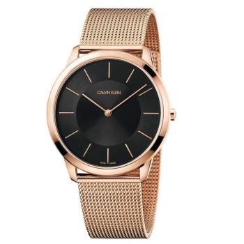 Calvin Klein Minimal 亮金極簡風格玫瑰金米蘭帶腕錶 K3M2T621 (黑)/44mm