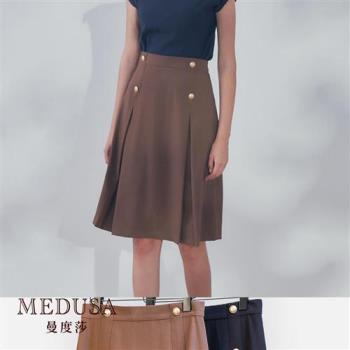 現貨【MEDUSA 曼度莎】復古金釦箱褶短裙 - 2色（M-XL）｜短裙 學院風 雙排釦