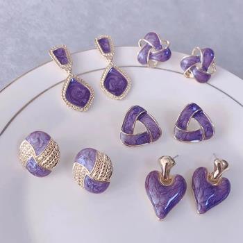  Jpqueen 紫色交錯幾何滴油時尚耳環(5色可選)