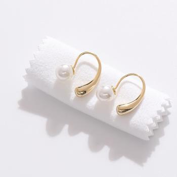 Jpqueen 流線水滴珍珠設計感耳環(金色)